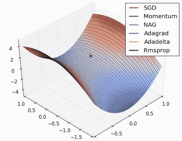 Optimization algorithms visualized over time in 3D space.